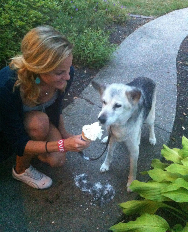 cool-dog-licking-food-yard-girl